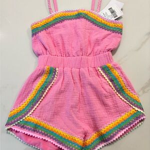 Vibrant Pink Kids Romper with Rainbow Accents